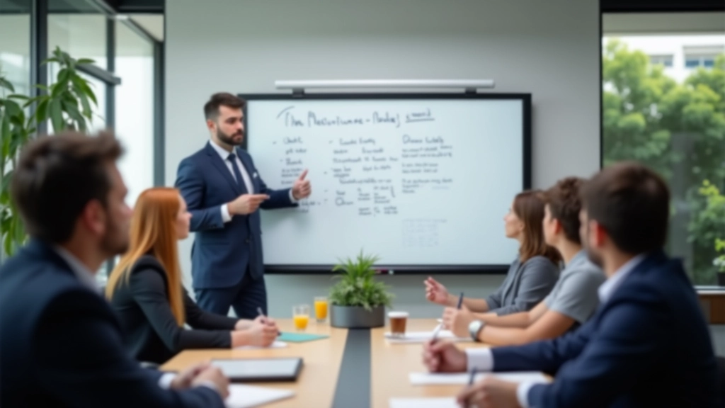 Team meeting with manager delegating tasks to four different team members around a conference table